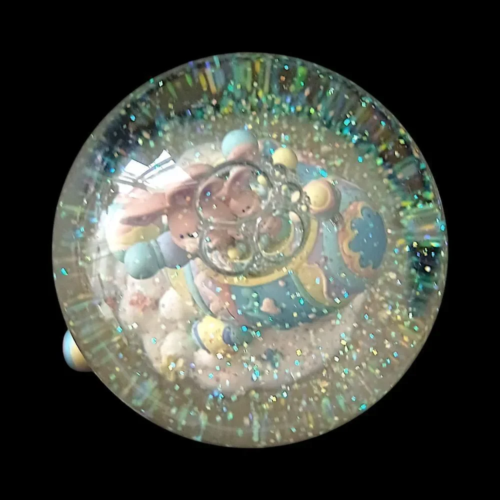 Easter Snow Globe Music Box Musical Bunny VIDEO Pastel Balloons Eggs Vintage 90s